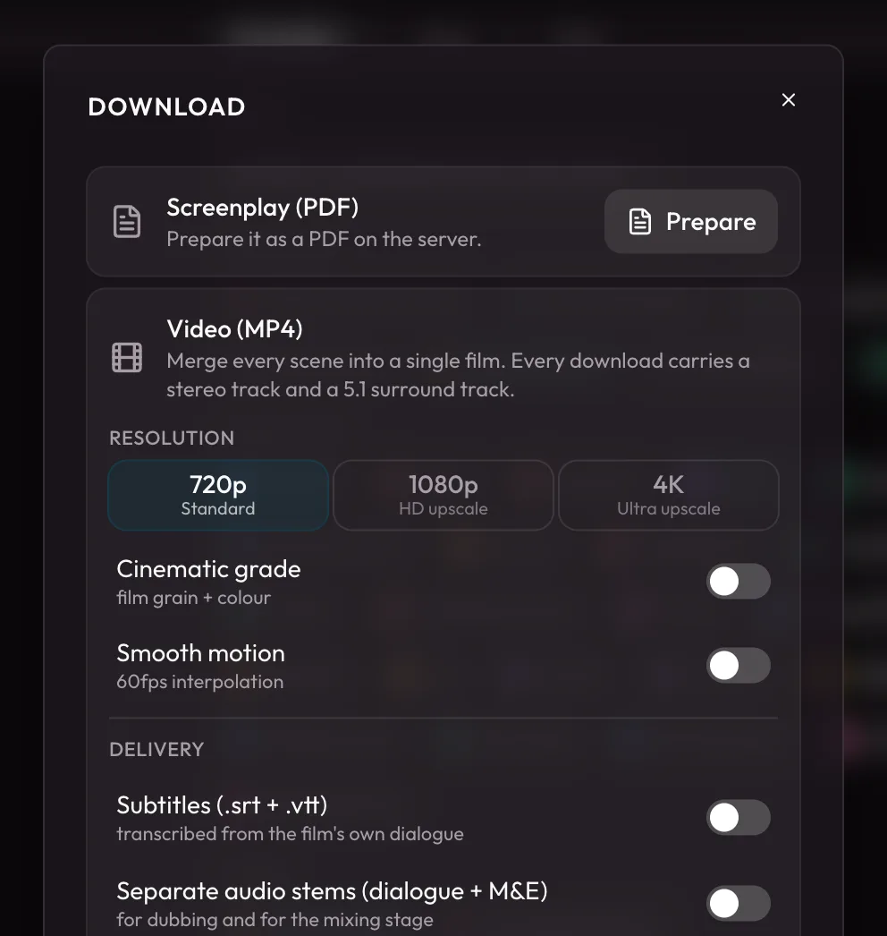The download dialog with resolution tiers and prices