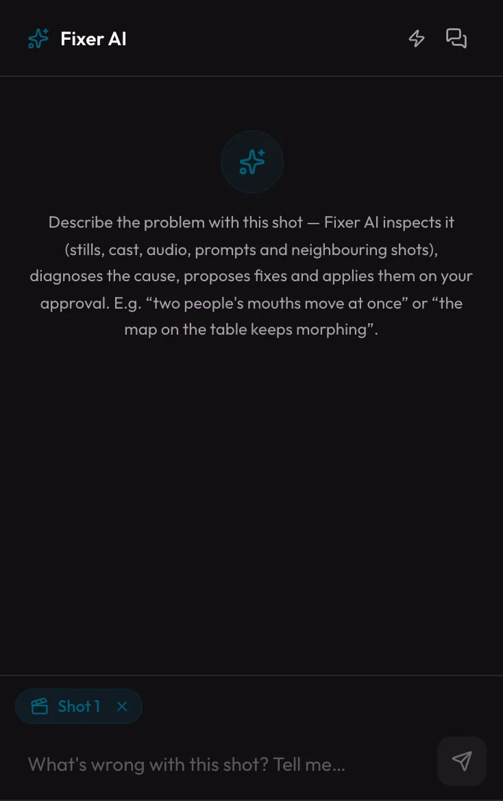 The Fixer AI chat panel open on the right side of the editor